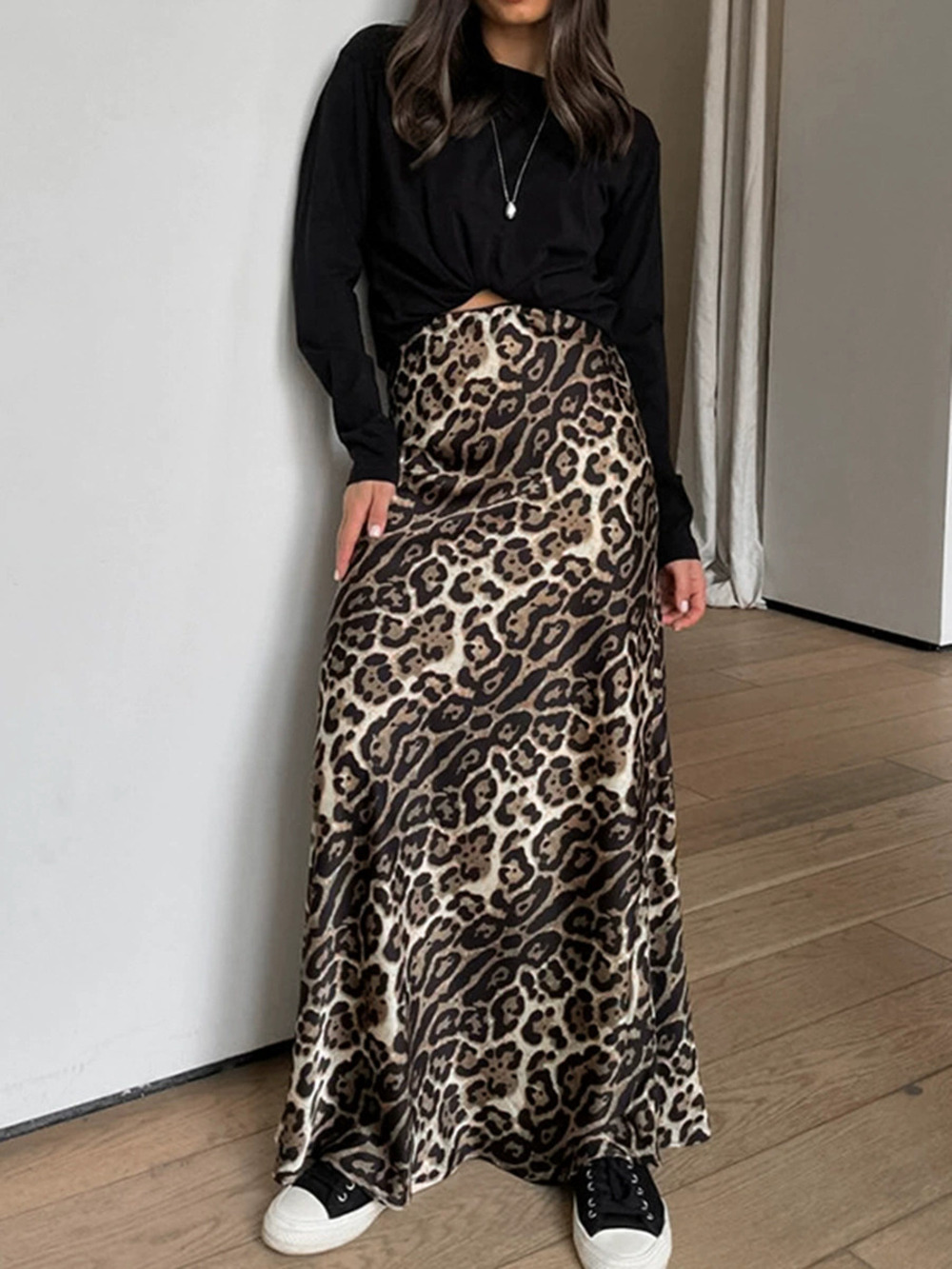 Forever 21 Spring Vintage Leopard Print High Waist Satin Maxi Skirt